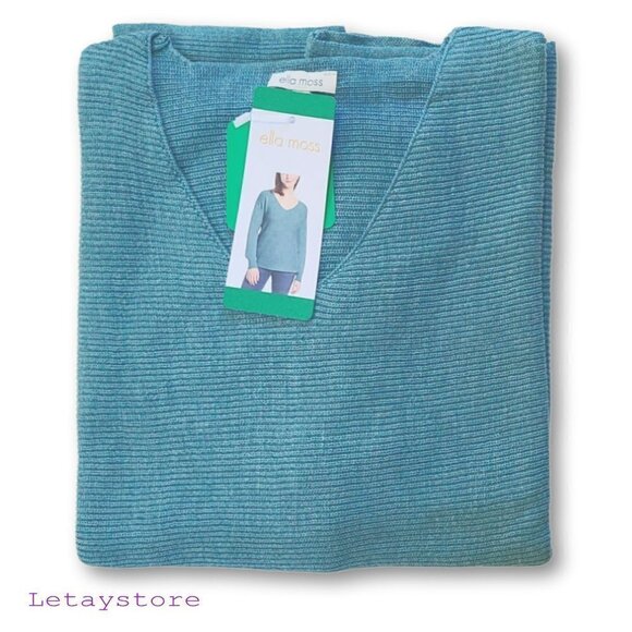 NWT Ella Moss PLUS Soft Ribbed Knit V-Neck Pullover Top Sweater - Picture 4 of 8